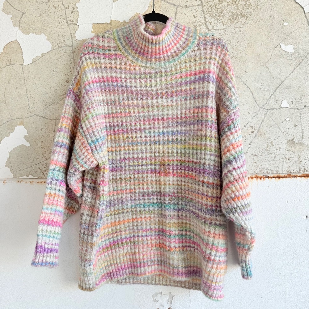 Chunky Turtleneck Sweater Rainbow Space Dye Oversized Mock Neck TopShop Womens L